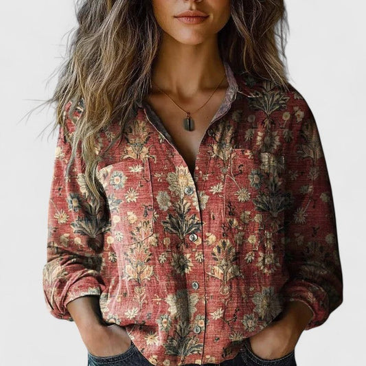 Grace Women's Blouse with Lapels and a Floral Print, photo 1