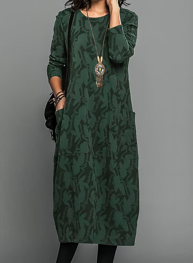 Hazel Women's Dress with a Round Neck with Long Sleeves and an All-over Print, photo 1
