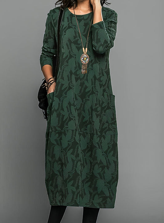 Hazel Women's Dress with a Round Neck with Long Sleeves and an All-over Print, photo 1