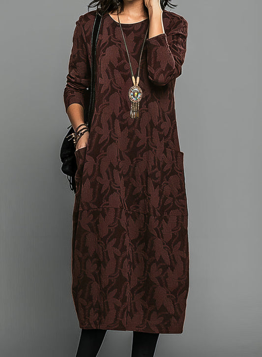 Hazel Women's Dress with a Round Neck with Long Sleeves and an All-over Print, photo 2