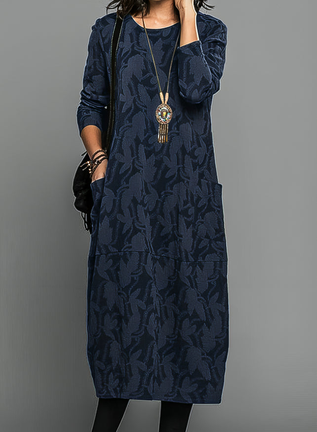 Hazel Women's Dress with a Round Neck with Long Sleeves and an All-over Print, photo 3