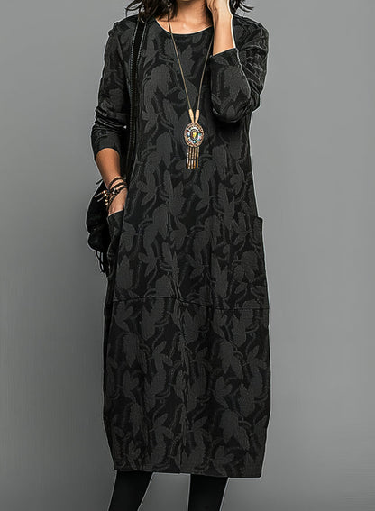 Hazel Women's Dress with a Round Neck with Long Sleeves and an All-over Print, photo 4