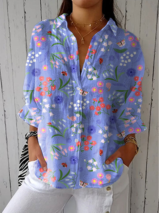 Irene Women's Blouse in a Relaxed Fit with a V-neck and a Floral Print in Purple, photo 1