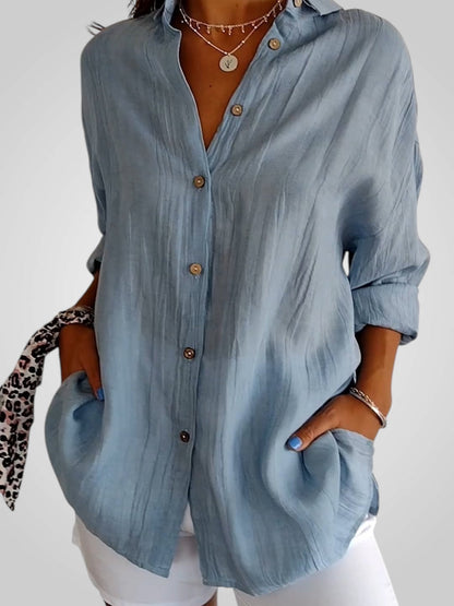 Jasmine Women's Blouse with a Classic Collar with Buttons and Pleats, photo 1