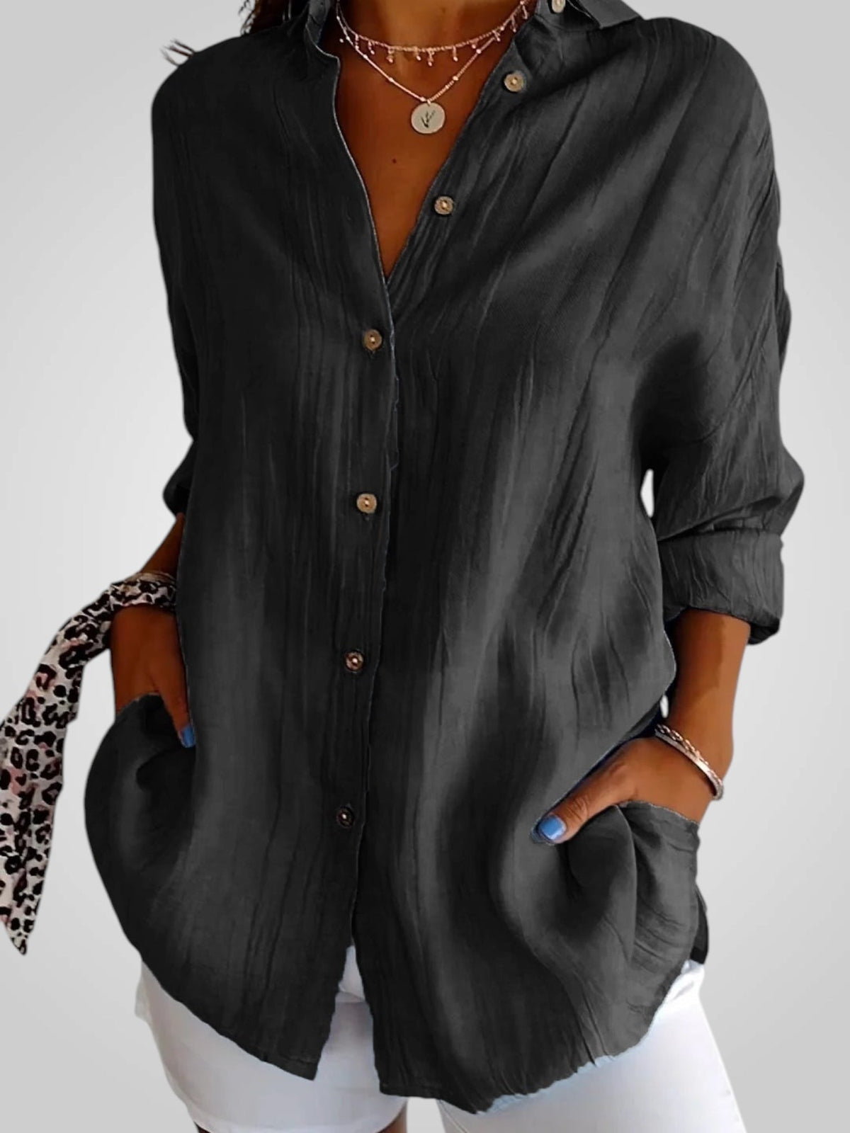 Jasmine Women's Blouse with a Classic Collar with Buttons and Pleats, photo 3