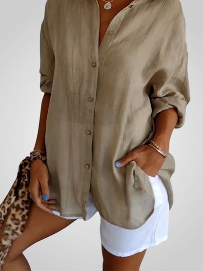 Jasmine Women's Blouse with a Classic Collar with Buttons and Pleats, photo 4