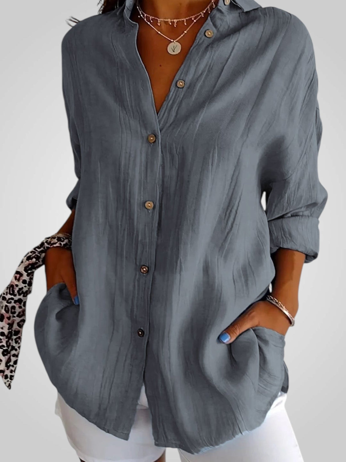 Jasmine Women's Blouse with a Classic Collar with Buttons and Pleats, photo 5