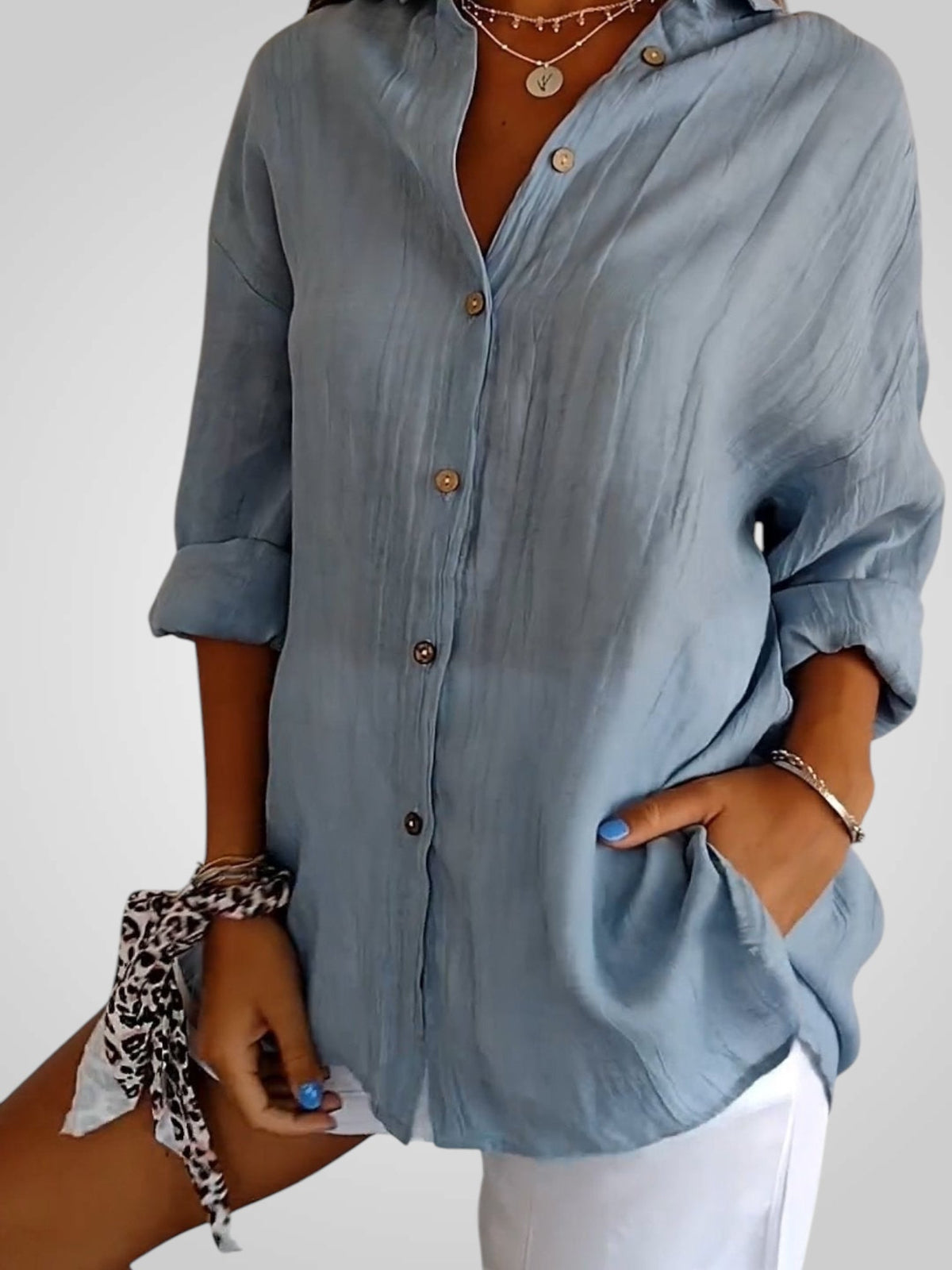 Jasmine Women's Blouse with a Classic Collar with Buttons and Pleats, photo 6