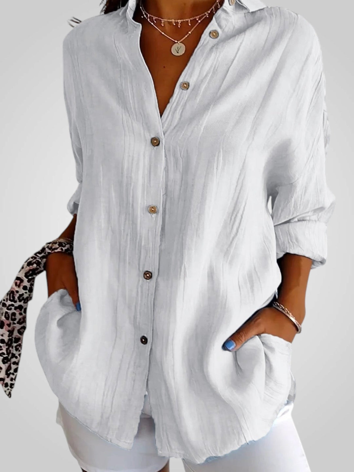 Jasmine Women's Blouse with a Classic Collar with Buttons and Pleats, photo 7