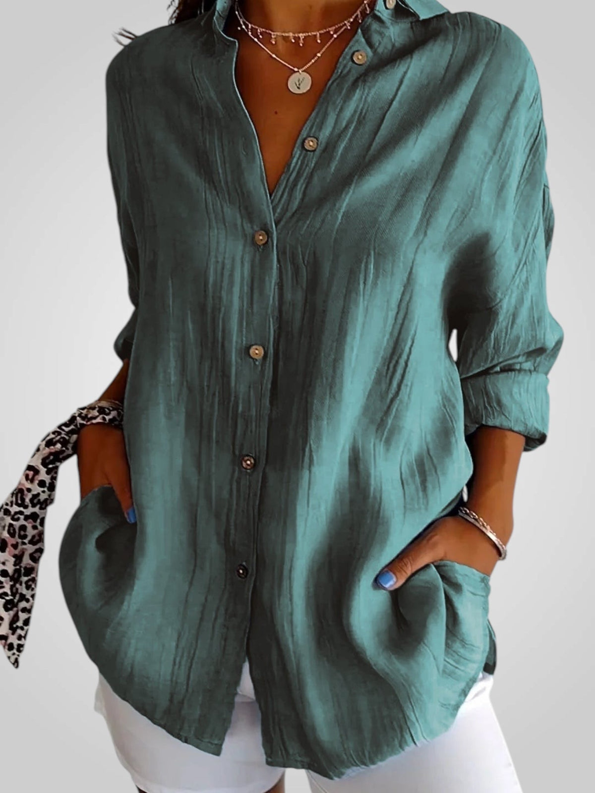 Jasmine Women's Blouse with a Classic Collar with Buttons and Pleats, photo 9