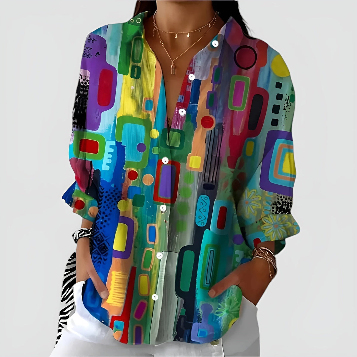 Katie Women's Blouse in Polyester with a Classic Collar and an All-over Print, photo 1