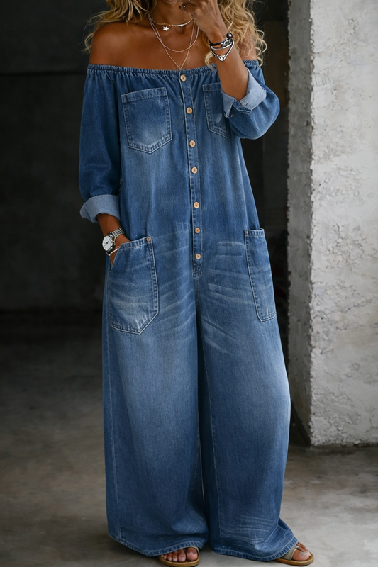 Laurel Women's Jumpsuit in Denim with Long Sleeves, photo 1