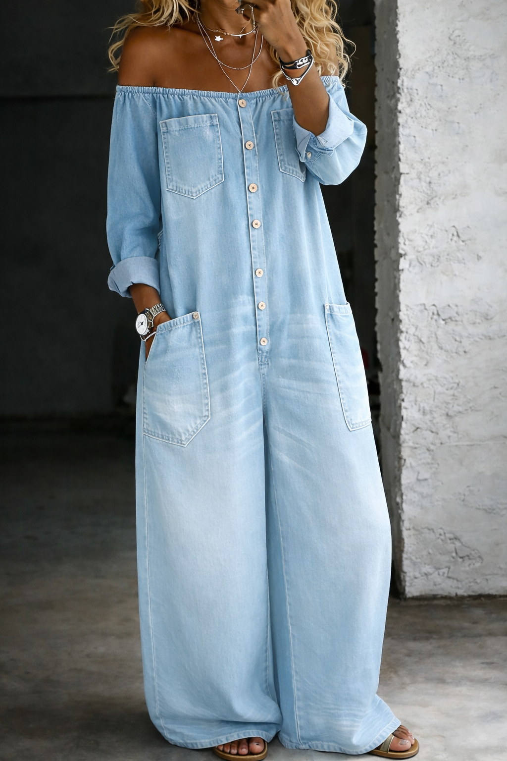 Laurel Women's Jumpsuit in Denim with Long Sleeves, photo 5