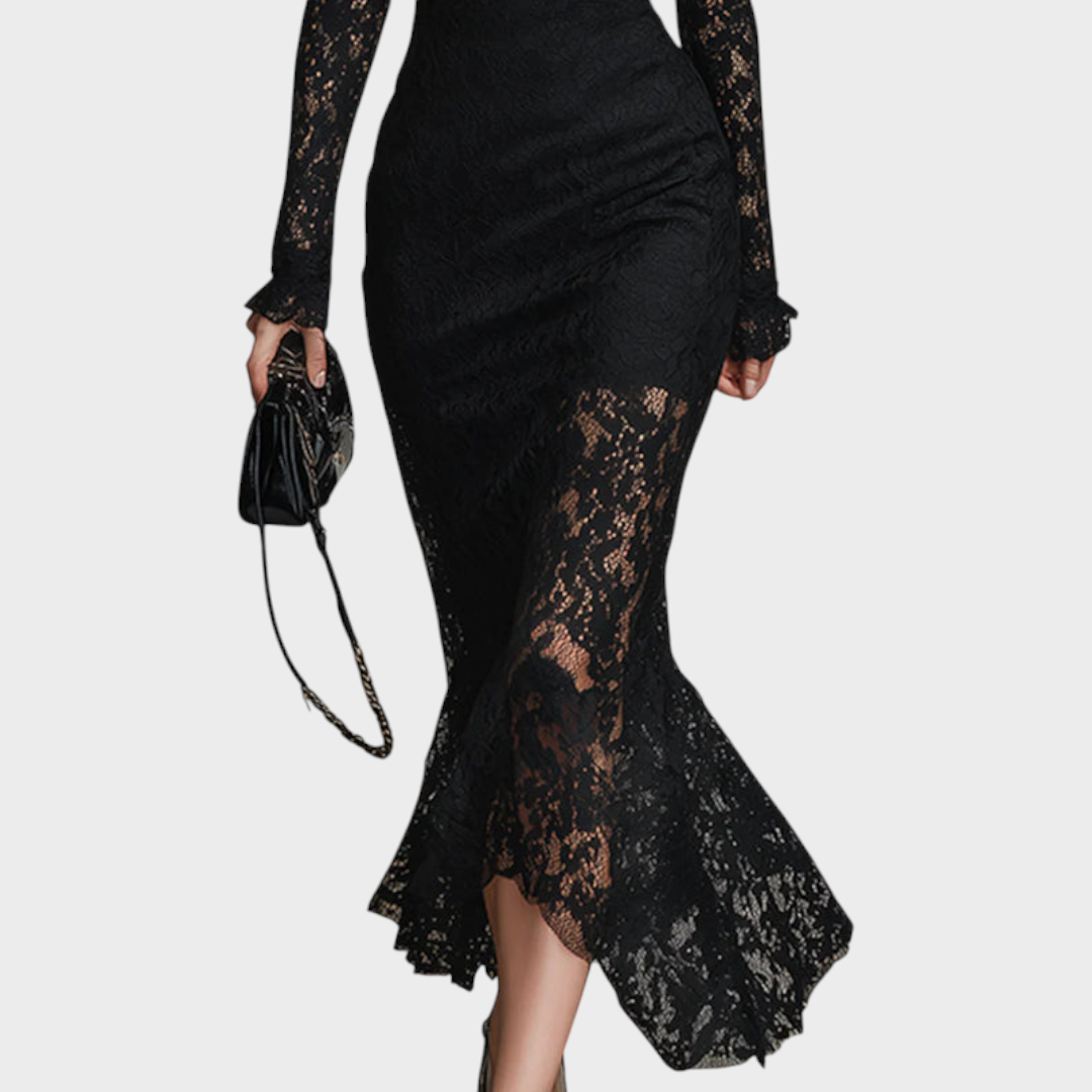 Leah Women's Dress in Polyester in Maxi Length with Lace, photo 4