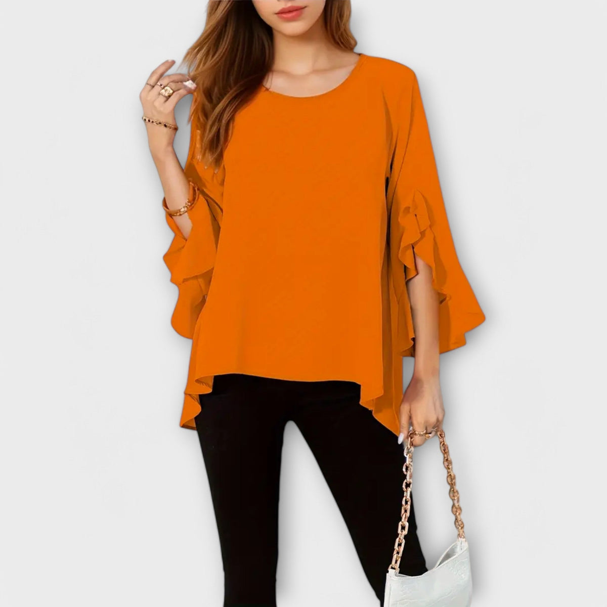Lila Women's Blouse with a Round Neck and Ruffles, photo 4