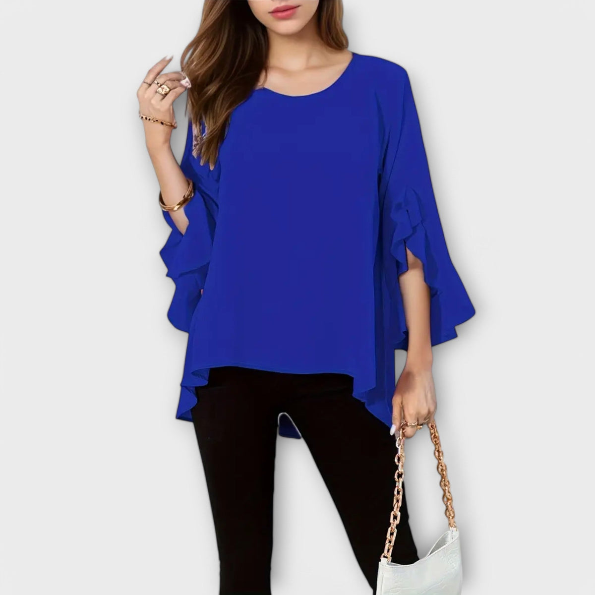 Lila Women's Blouse with a Round Neck and Ruffles, photo 5