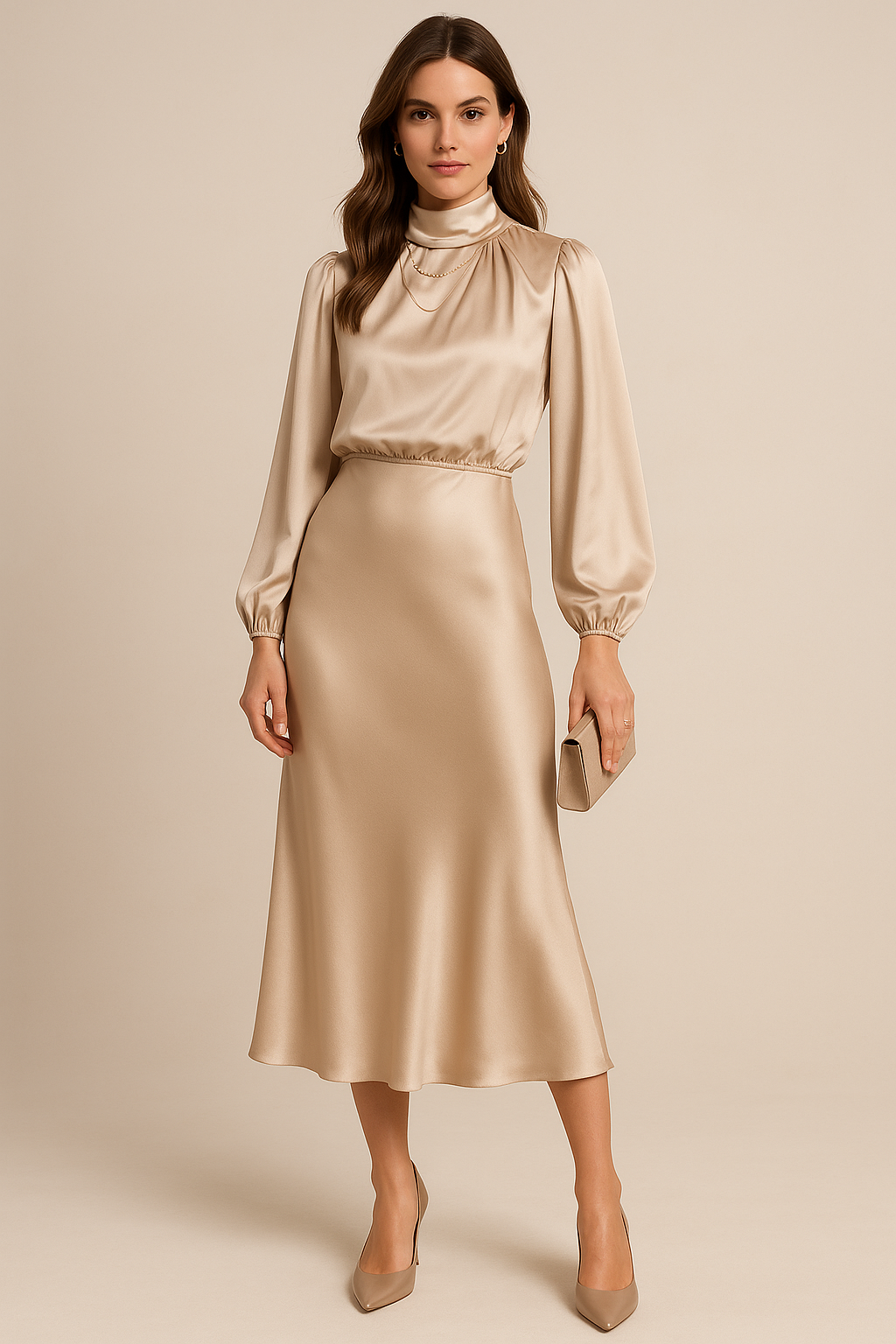 Louisa Women's Dress in Satin with a Turtleneck, photo 1