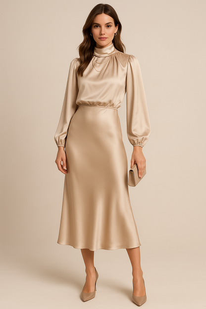 Louisa Women's Dress in Satin with a Turtleneck, photo 1