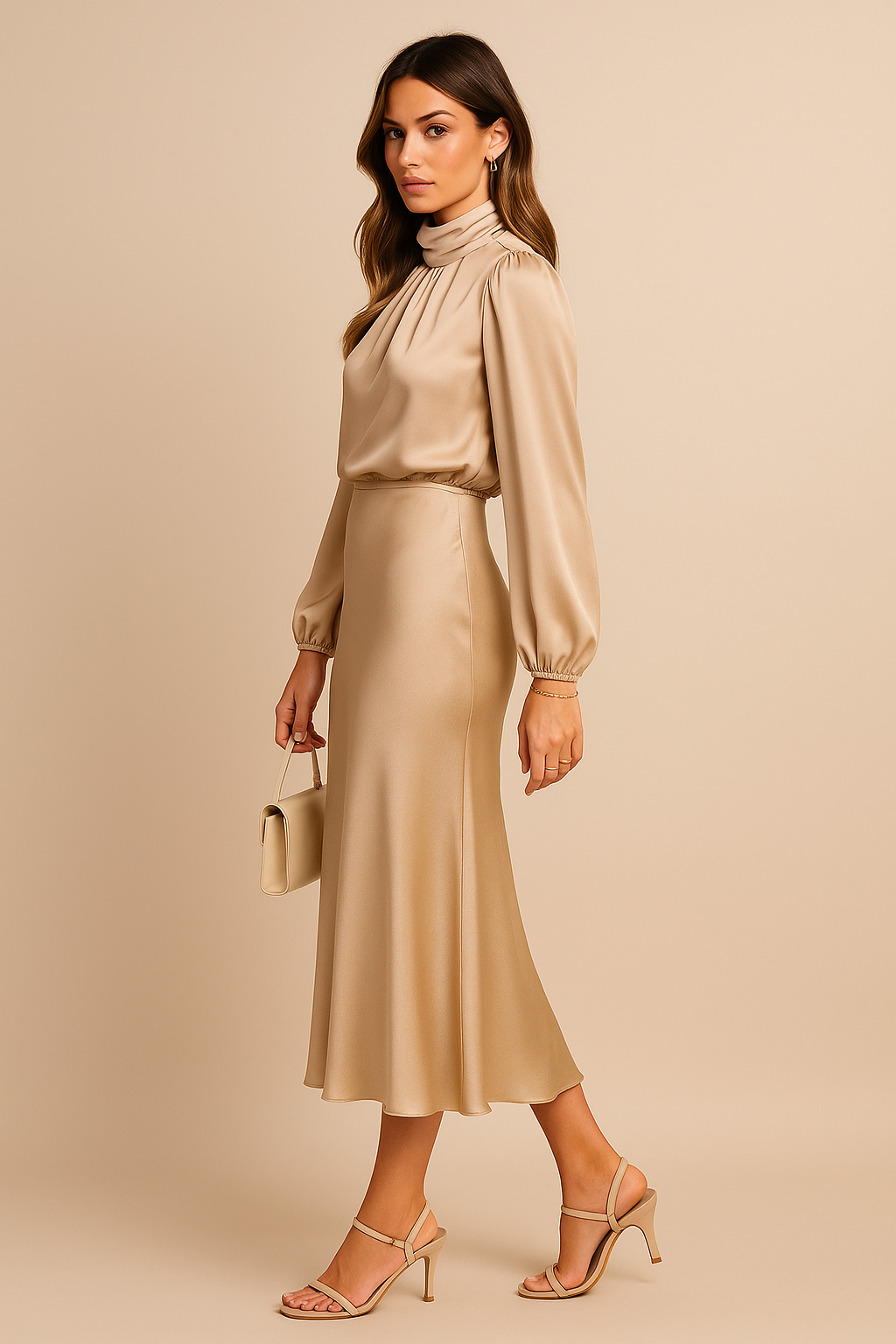 Louisa Women's Dress in Satin with a Turtleneck, photo 2