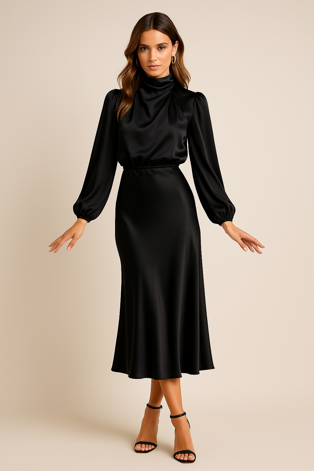 Louisa Women's Dress in Satin with a Turtleneck, photo 3