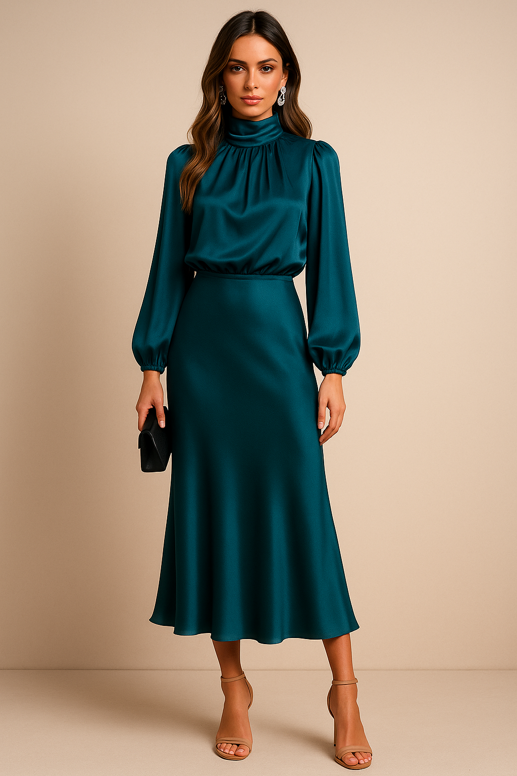 Louisa Women's Dress in Satin with a Turtleneck, photo 4