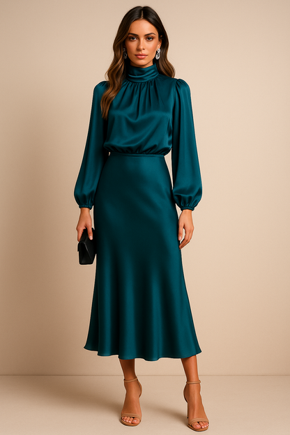 Louisa Women's Dress in Satin with a Turtleneck, photo 4