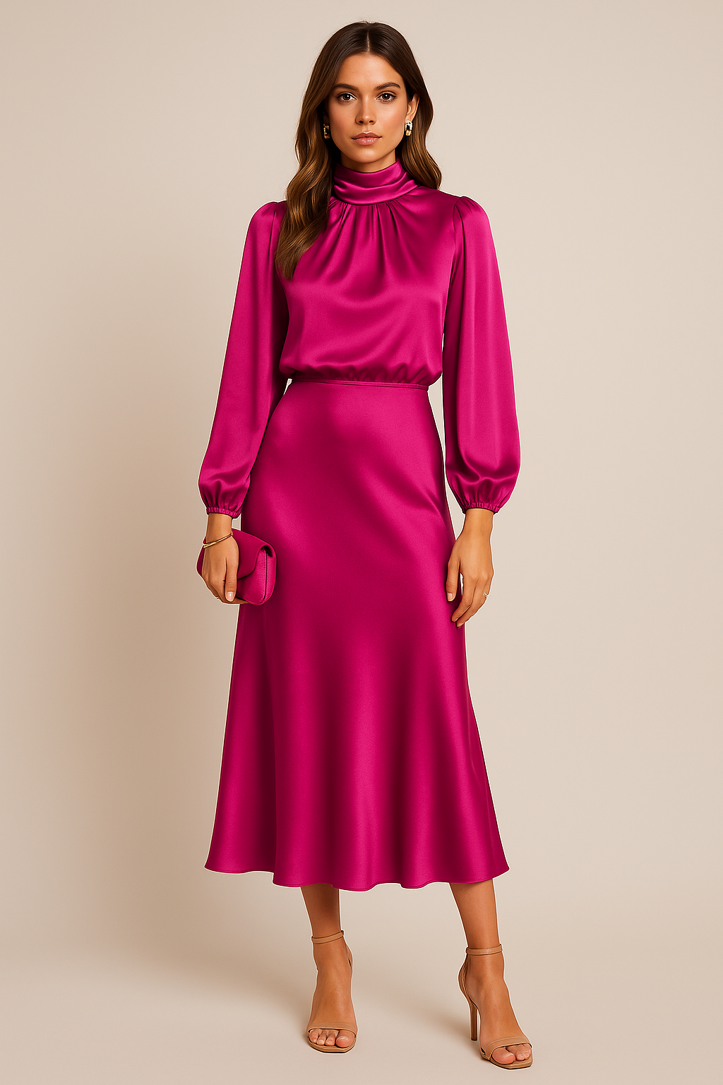 Louisa Women's Dress in Satin with a Turtleneck, photo 5
