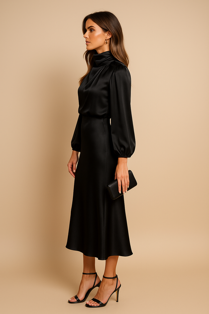 Louisa Women's Dress in Satin with a Turtleneck, photo 6