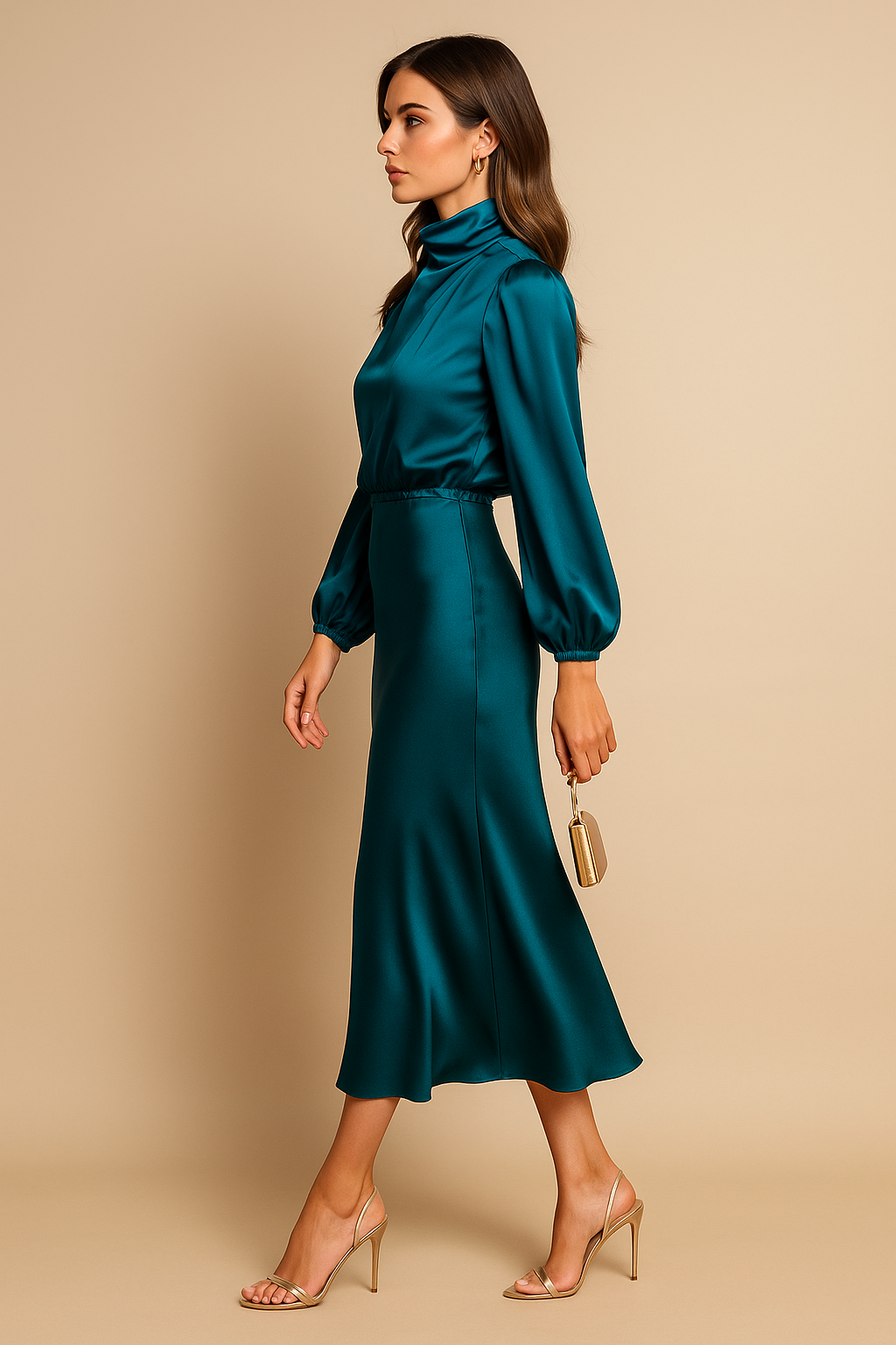 Louisa Women's Dress in Satin with a Turtleneck, photo 7
