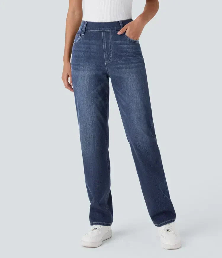 Lucy Women's Trousers in Denim with Straight Legs and Pockets, photo 1