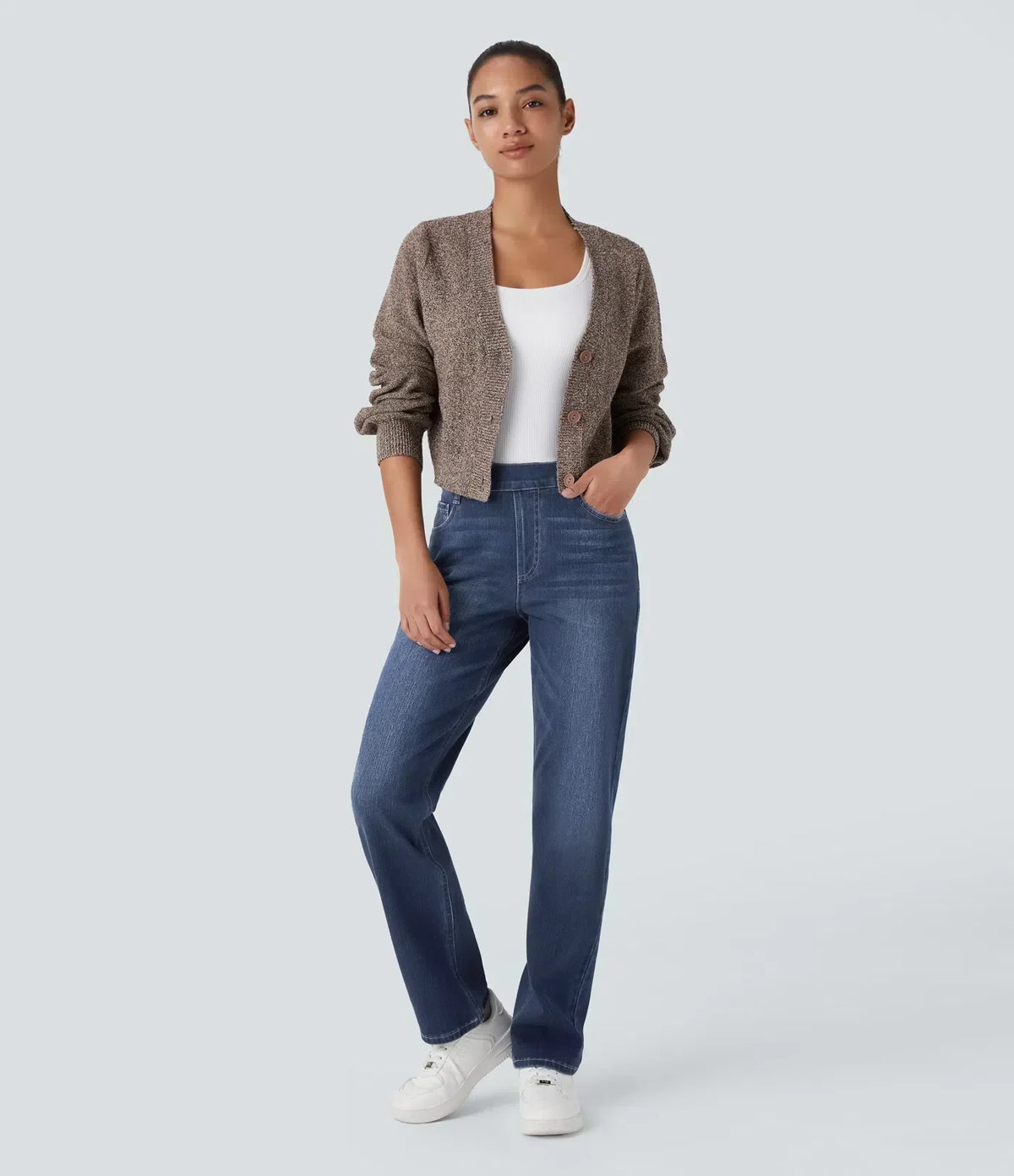Lucy Women's Trousers in Denim with Straight Legs and Pockets, photo 2