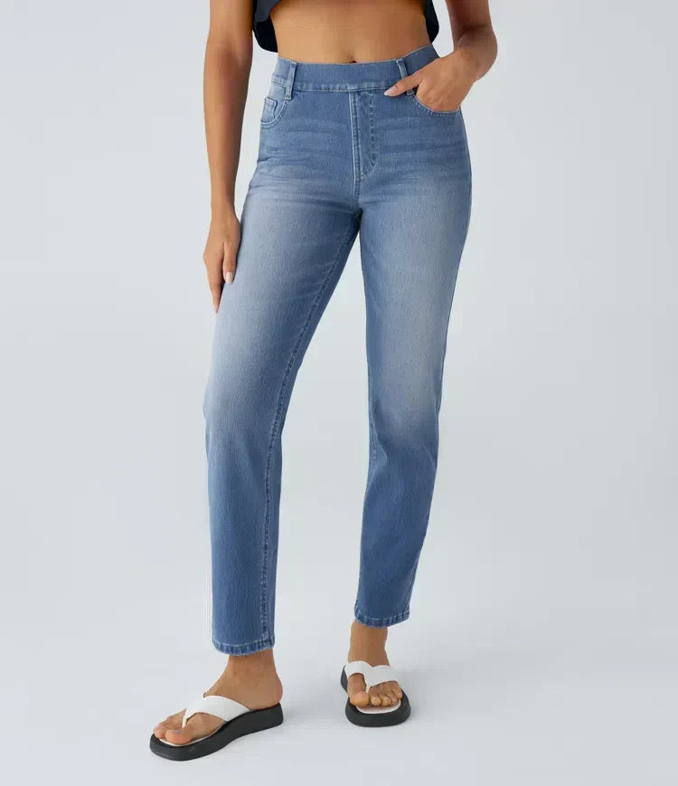 Lucy Women's Trousers in Denim with Straight Legs and Pockets, photo 8