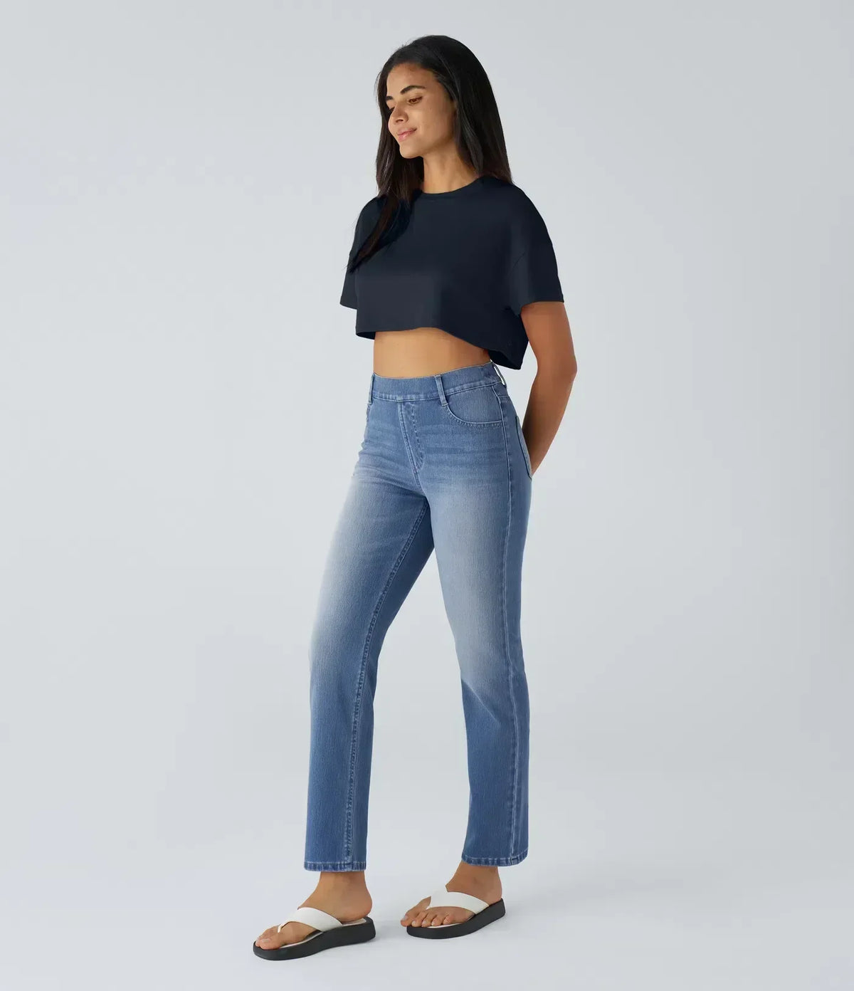 Lucy Women's Trousers in Denim with Straight Legs and Pockets, photo 9