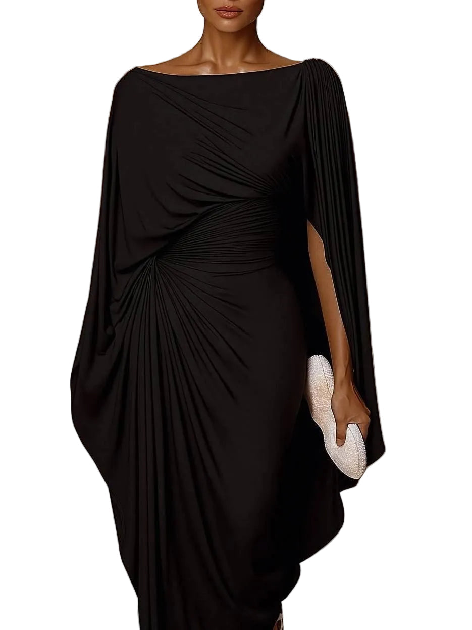 Maisie Women's Dress with a Round Neck in Maxi Length and an Asymmetric Cut, photo 3