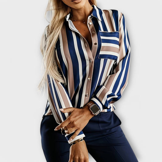 Margot Women's Blouse with a Classic Collar with Buttons and Stripes, photo 1