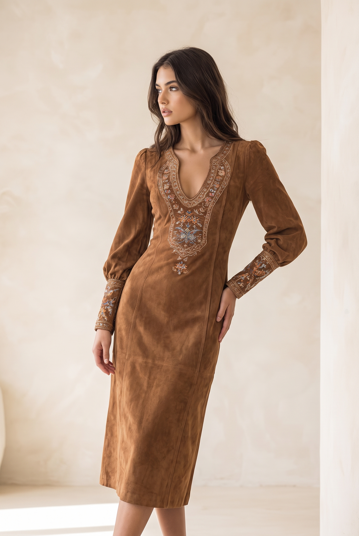 Marnie Women's Dress in a Suede Look with a V-neck, photo 1