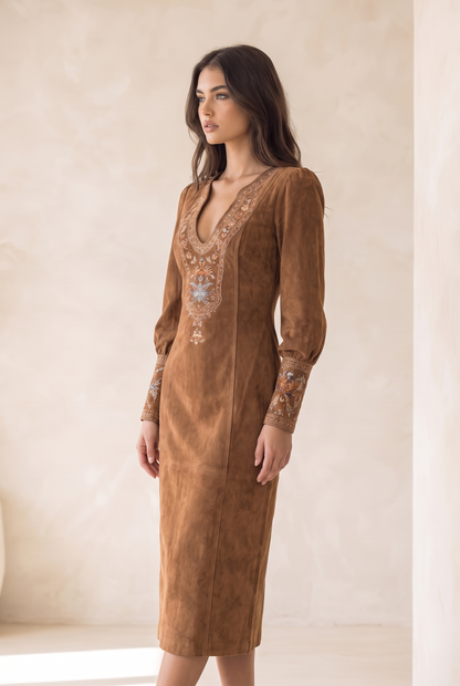 Marnie Women's Dress in a Suede Look with a V-neck, photo 2