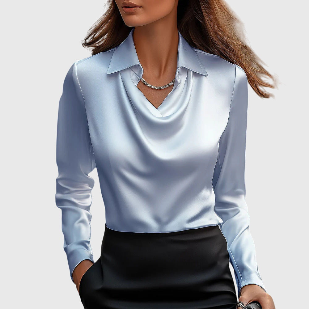 Martha Women's Blouse in Satin with a Classic Collar, photo 4