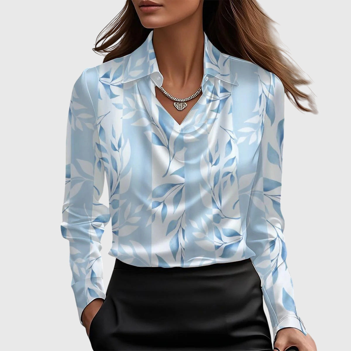 Martha Women's Blouse in Satin with a Classic Collar, photo 5