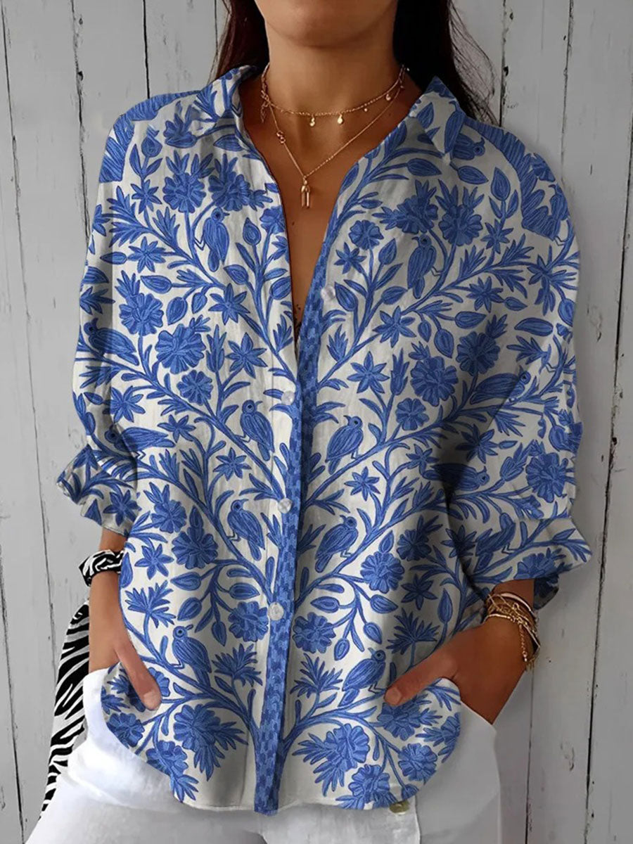 Maya Women's Blouse in a Relaxed Fit with Buttons and a Floral Print, photo 1
