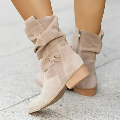 Millie Women's Boots in a Suede Look with a Zip and a Block Heel, photo 1