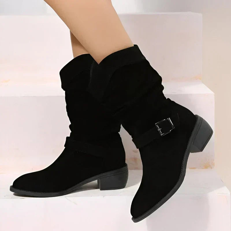 Millie Women's Boots in a Suede Look with a Zip and a Block Heel, photo 3