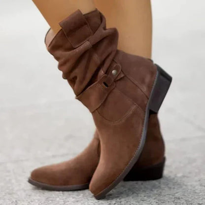 Millie Women's Boots in a Suede Look with a Zip and a Block Heel, photo 4