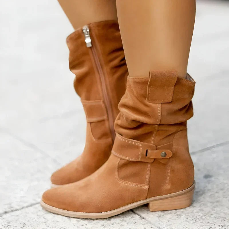 Millie Women's Boots in a Suede Look with a Zip and a Block Heel, photo 7