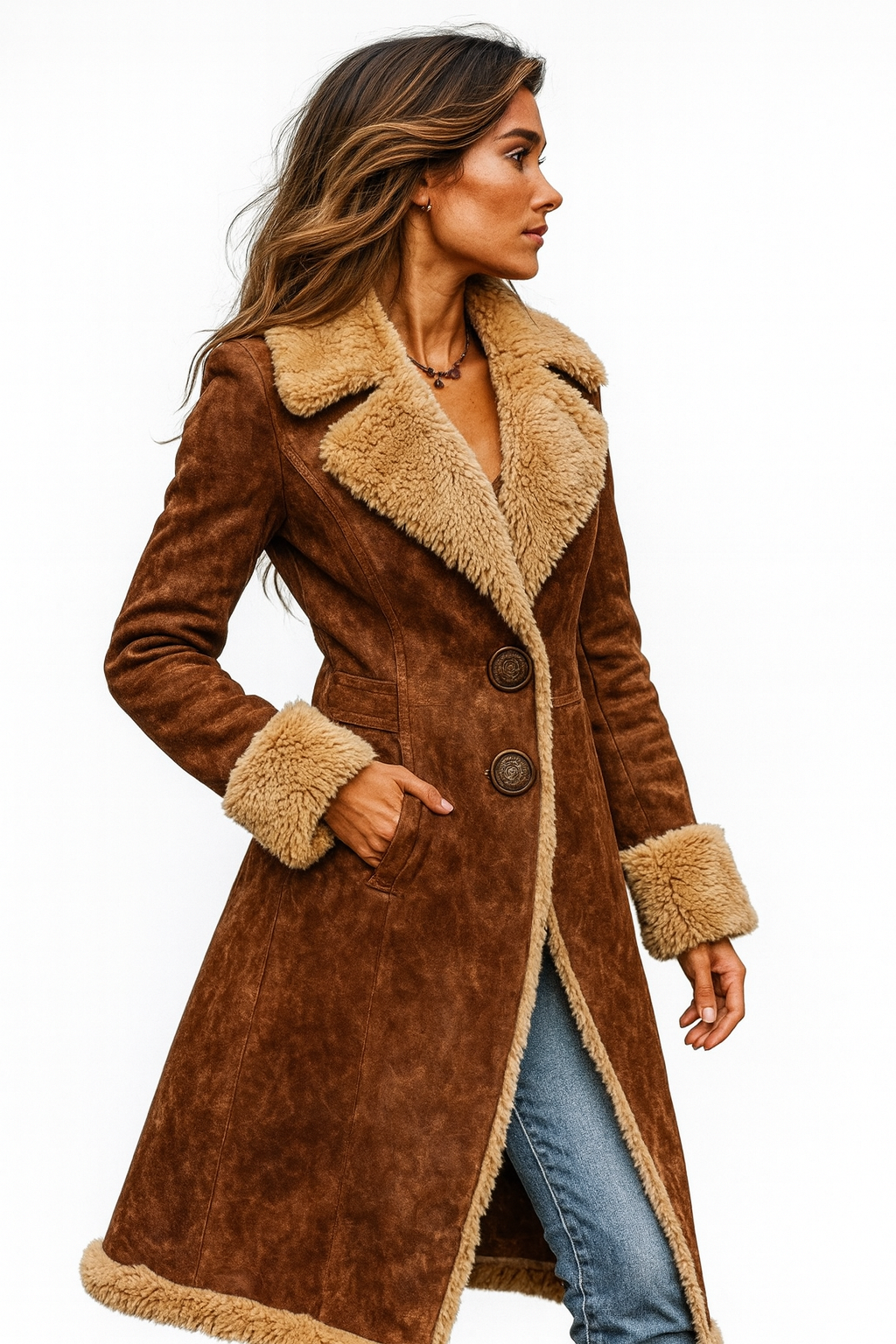 Nadia Women's Coat in a Suede Look in a Long Cut, photo 3