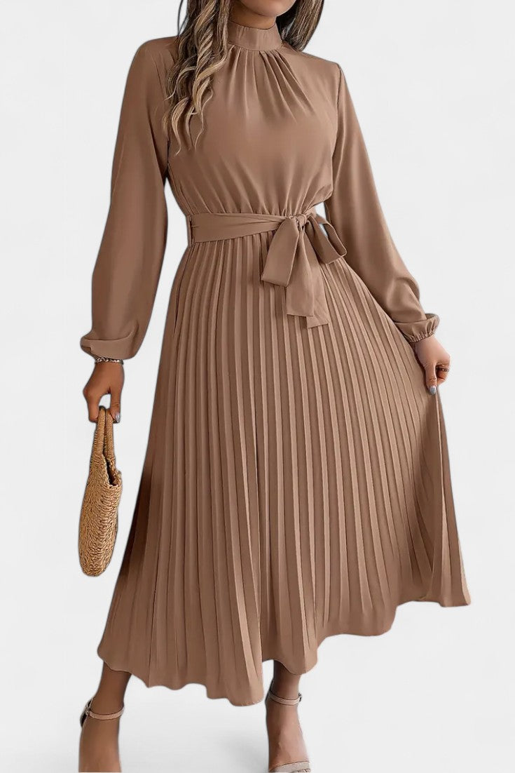 Nell Women's Dress with a Turtleneck with a Belt and Pleats, photo 1