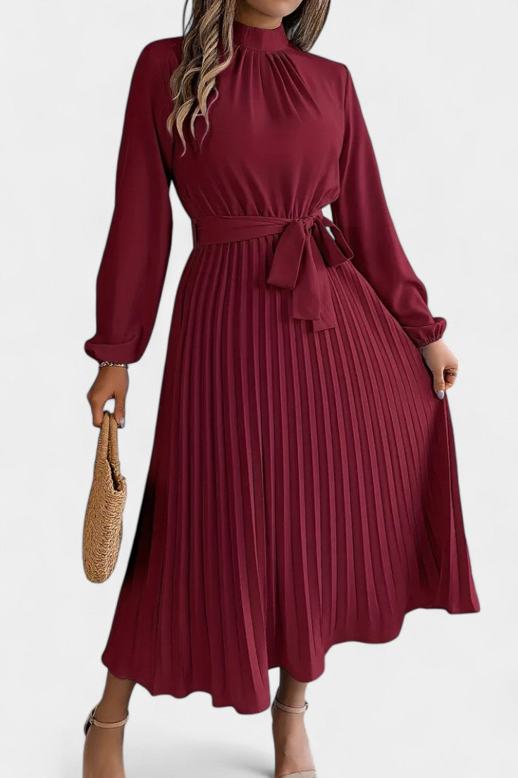 Nell Women's Dress with a Turtleneck with a Belt and Pleats, photo 10