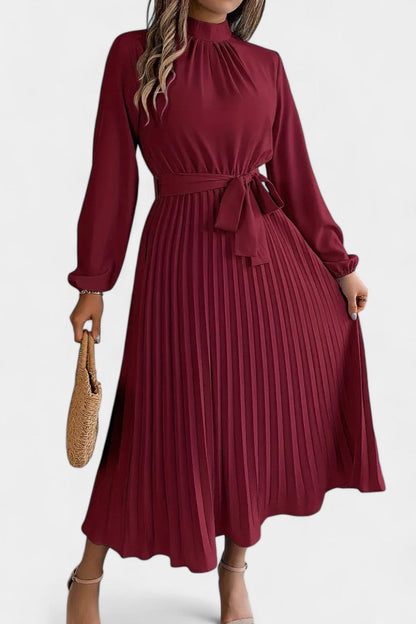 Nell Women's Dress with a Turtleneck with a Belt and Pleats, photo 10