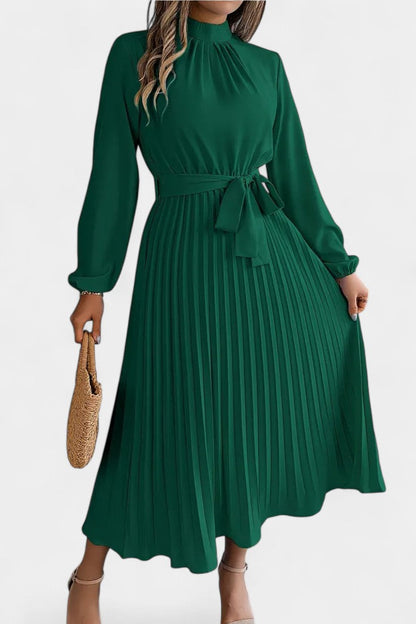 Nell Women's Dress with a Turtleneck with a Belt and Pleats, photo 8