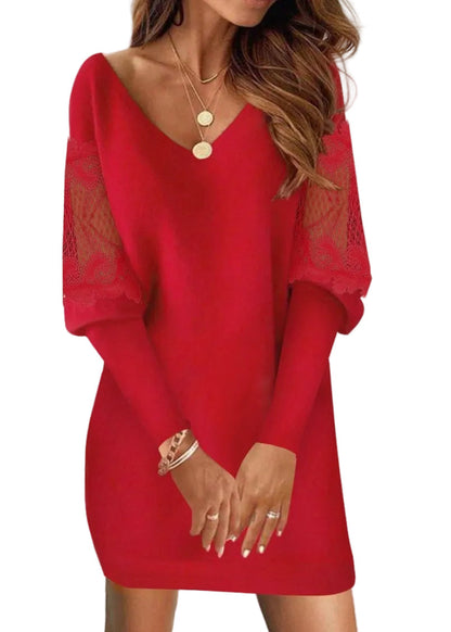 Nola Women's Dress with a V-neck with Long Sleeves and Lace, photo 3